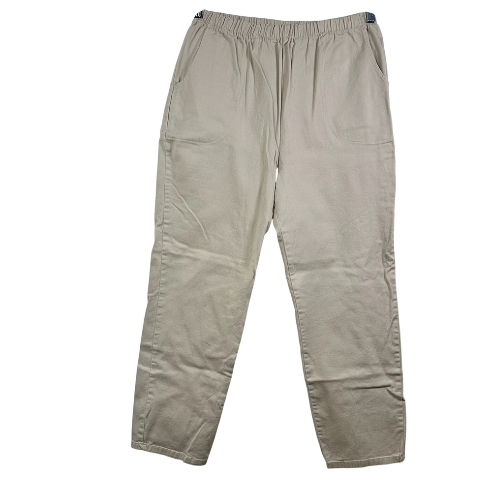 Denim & Co Khaki‎ Elastic Waist Pull On Straight Leg Pants Cotton Stretch Large